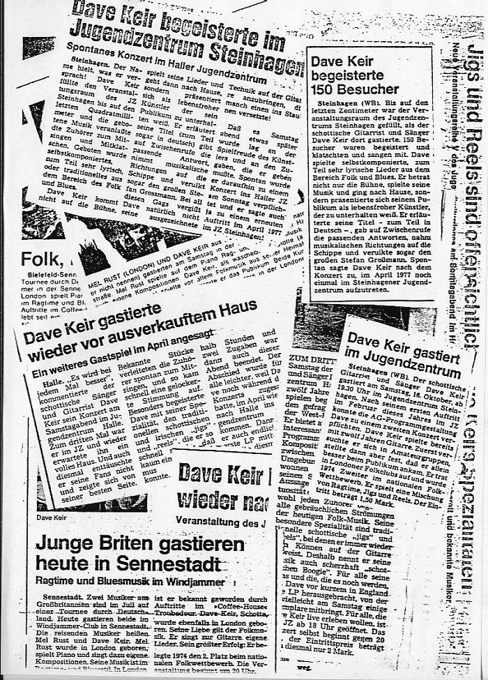 Dave Keir &ndash; collage of German newspaper review cuttings, c. 1977 